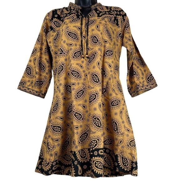 Paisley Print Cotton Band Collar Tapered Tunic Women’s Size Small - Picture 1 of 8